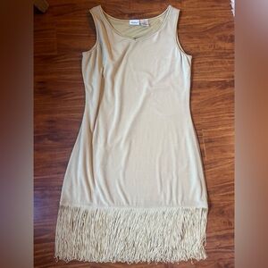 Sleeveless Fringe Hem Dress in Light Beige